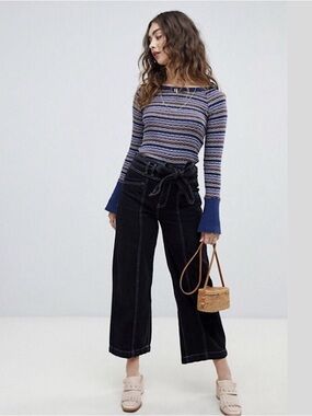 Free People Donna Tee Button Cuff Retro Top